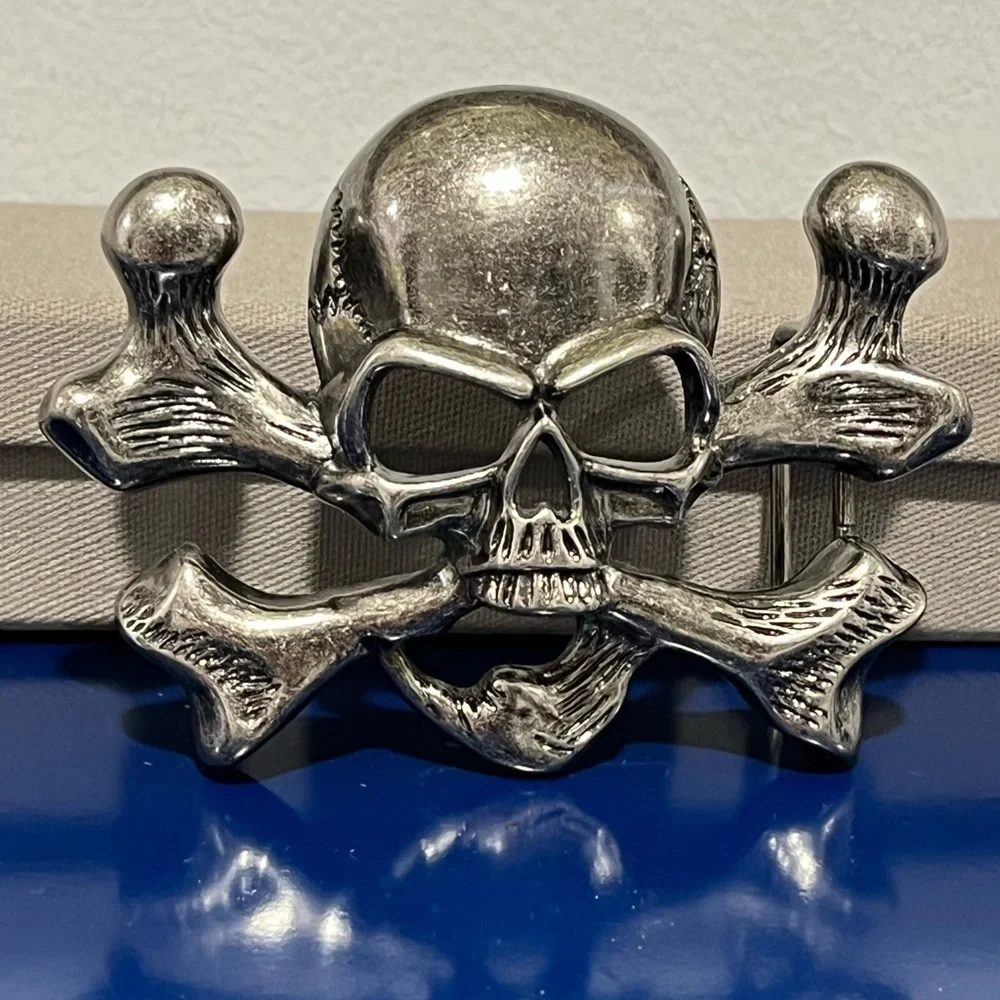 Pirate Skull Crossbones Pewter Silver Tone Belt Buckle Vintage 80s 90s Mens